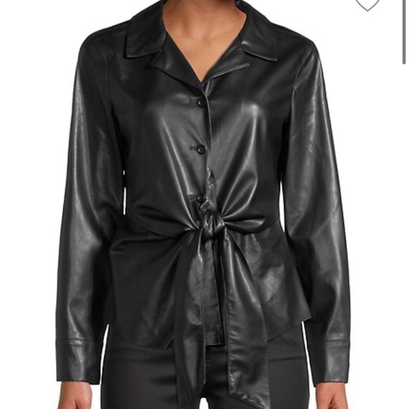 Donna Karan Tops - Donna karan tie front leather top